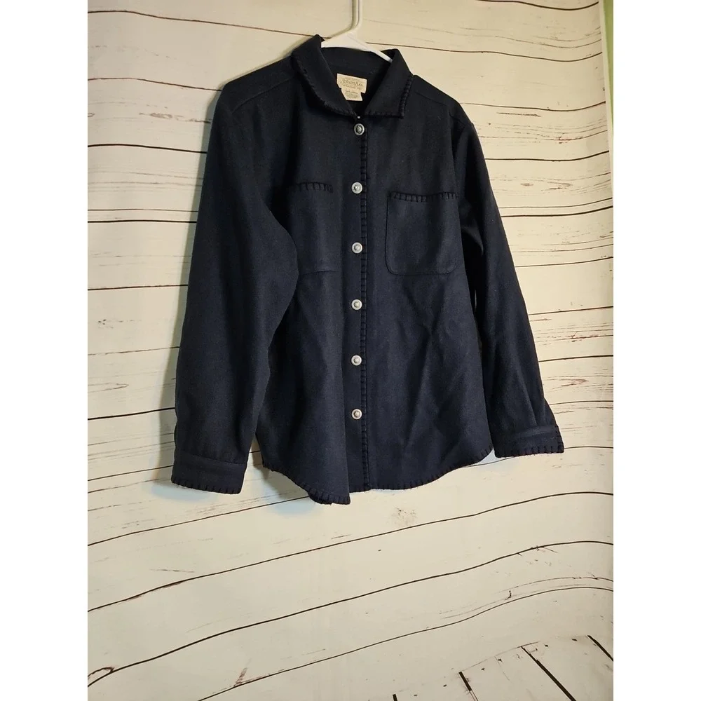 St Johns Bay Mens Large Navy Wool Blend‎ Button Up Shirt Jacket